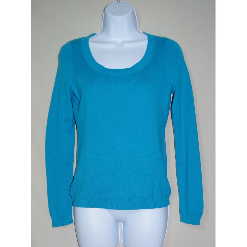 Ann Taylor LOFT Woman's Small Turquoise Blue Scoop Neck Long Sleeve Sweater